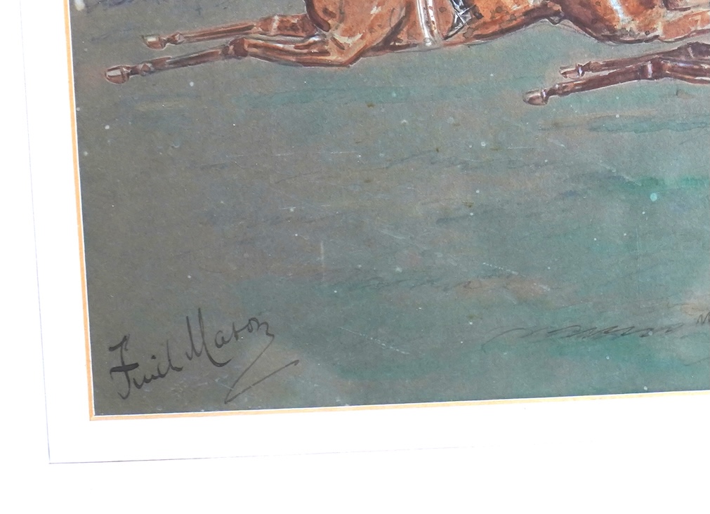 George Finch Mason (1850-1915), ‘Sandown Park, July 27 1888’, ‘The open ditch Grand National Hunt Committee’ and ‘Flowers plucked at Newmarket’, three watercolours, each is signed, largest 30 x 36cm